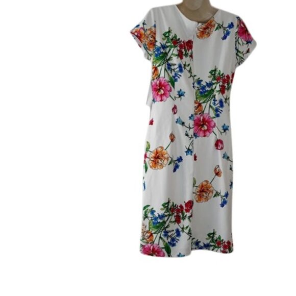 Jones New York Womens Sheath Dress White Floral Slit V Neck S New - Picture 3 of 3